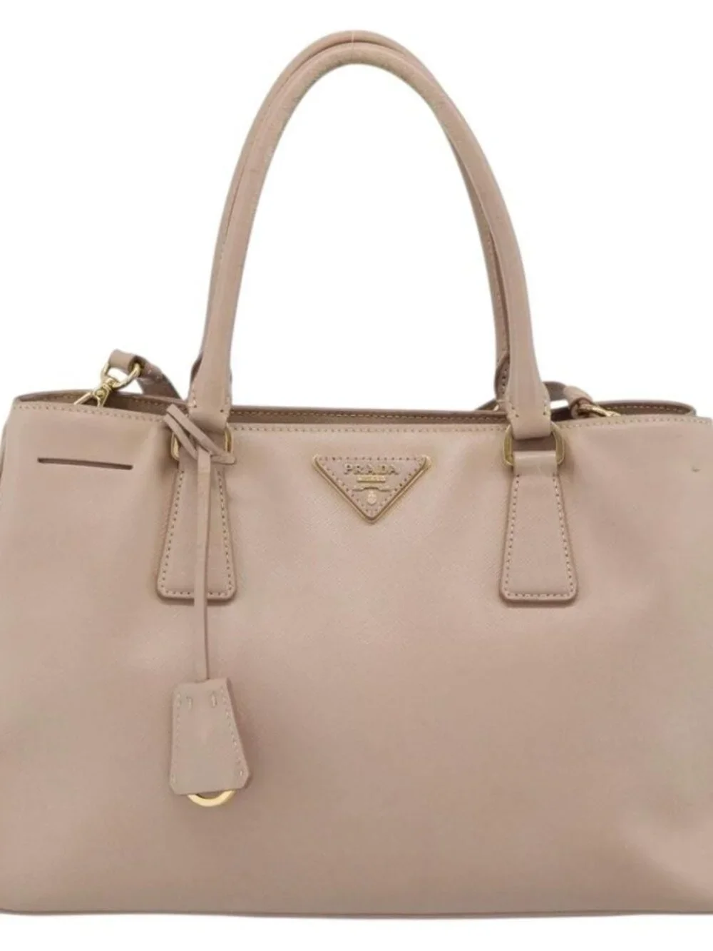 PRADA Hand Bag Safiano Leather 2way Beige Gold Auth